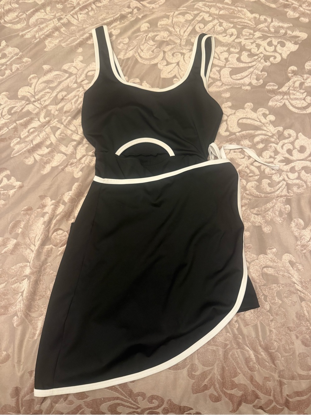 Beach Riot Black Dress with White Trim Asymmetrical Skirt-Shorts attached-Size M